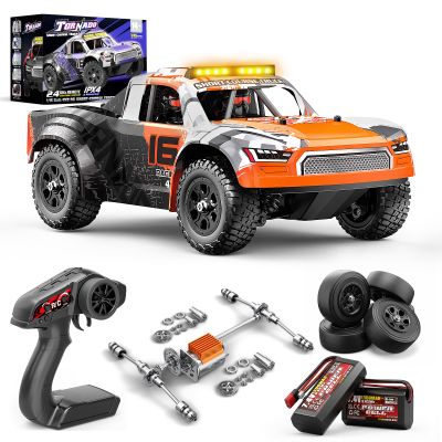 1:16 Beginner RC Cars,4WD Drift All Terrain Remote Control Car Short Course RC Truck, Up to 36 km/h,2.4GHz RTR, 27.4V 1300mAh Batteries, 2 Tire Sets , Metal Drivetrain,for Adults and boys age 8-12
