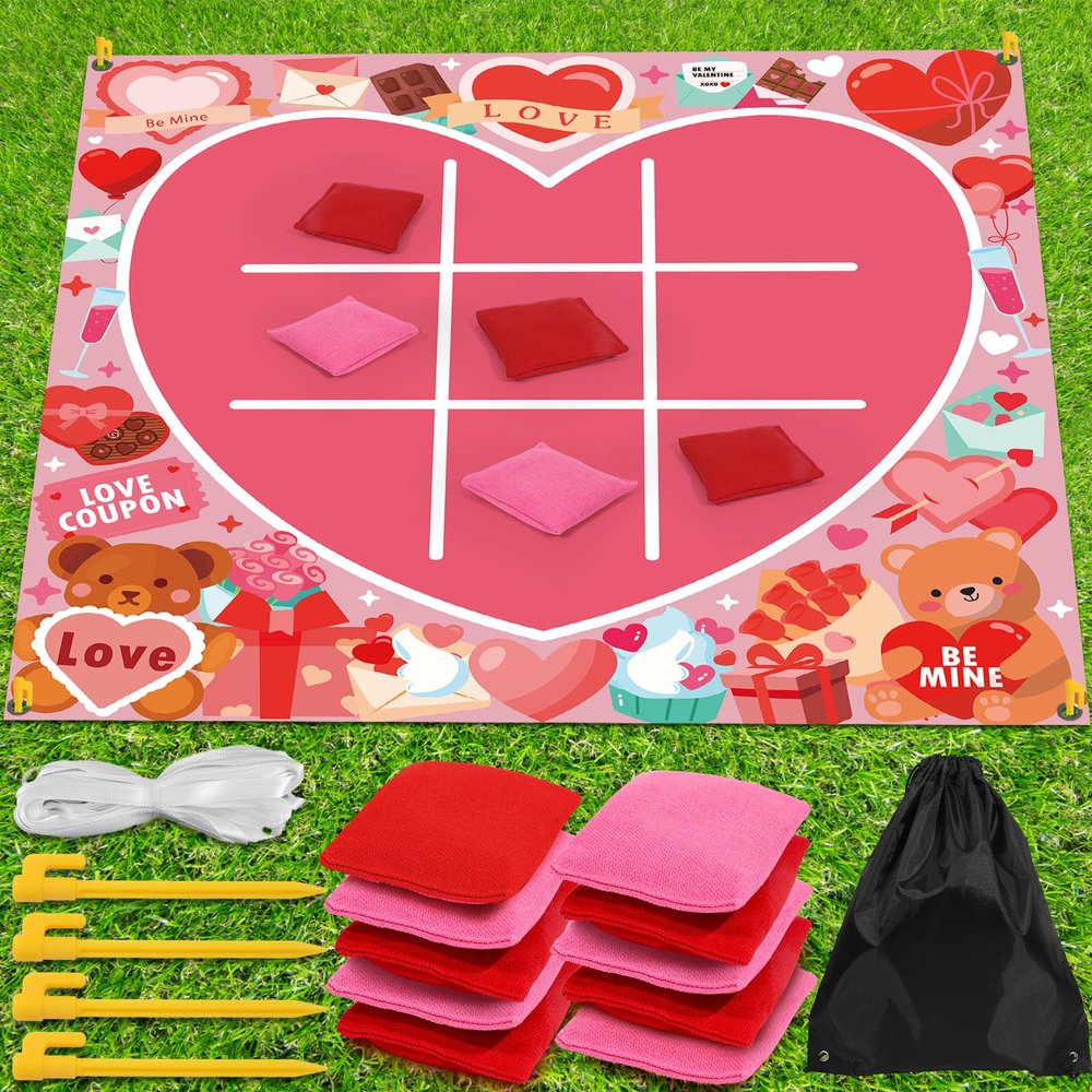 Valentines Party Games Valentines Games for Adults Kids Classroom Bean Bag Toss Tic Tac Toe Game 4ft Giant Lawn Yard Outdoor Games Valentine Day Class Activities Backyard Camping Holiday Party Favors