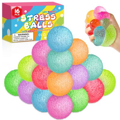 16Pack Mini Gumdrop Stress Balls , Textured Memory Gel Soft Stress BallStress Relief Squeeze Ball for Adults Kids, Squishy Toys Bulk for Party Favors Gifts, Desk Toy and Prize