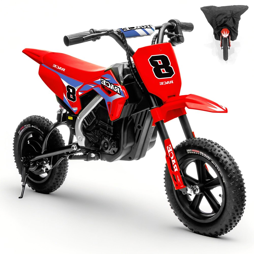 24V Kids Electric Dirt Bike, 250W Electric Mini Dirt Bike, Red with Cover