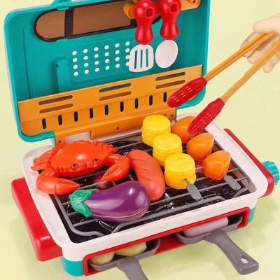 34-Piece Magic Meals Interactive BBQ Grill Playset - Kids Play Kitchen Toys with Color-Changing Foods, Sizzling Frying Pans, Realistic Sounds & Lights, Fun Pretend Play Gift(Pink)