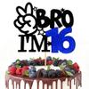 Bro I'm 16 Cake Topper Black Glitter Star 16th Happy Birthday Cake Decoration for Boys Cheers to 16 Years Old Birthday Party Cake Decor Supplies view 1