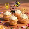 12 Pcs Gold Glitter Bumble Bee Cupcake Toppers Bee Theme Cupcake Decorations Bumble Honey Comb Cupcake Decor for Baby Shower Boys Girls Birthday Cupcake Decor Supplies view 2