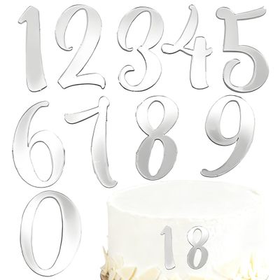 10 PCS Acrylic Number Cake Topper 0-9 Number Cake Decoration Silver Number Mirror Cake Decoration Suitable for Baby Showers Birthdays Anniversaries and Other Occasions