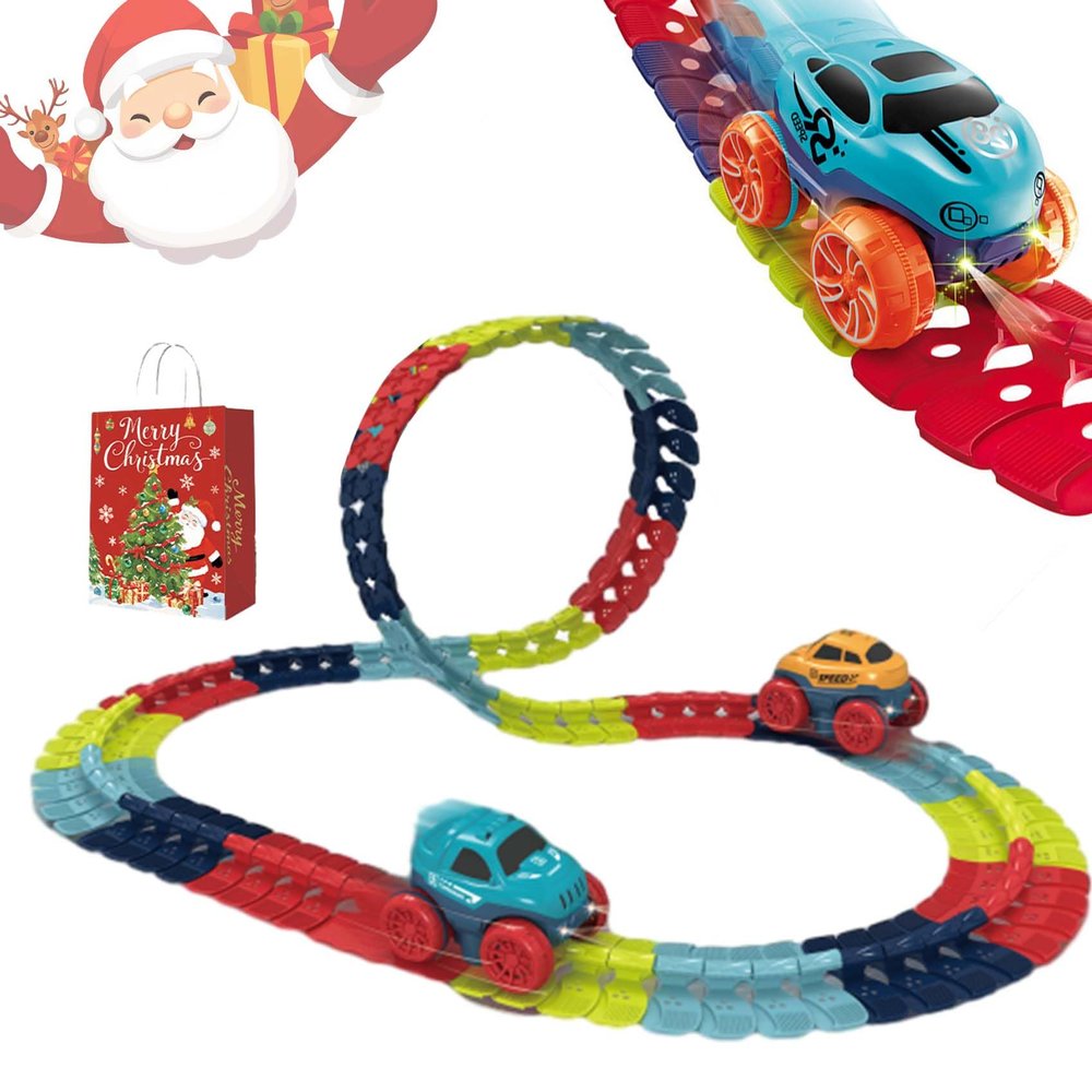 Anti Gravity Race Track with Car, Antigravity Race Track, 360 Electric Climbing Car Race Track, Glow in The Dark Flexible Race Track Sets (92pcs, Regular)