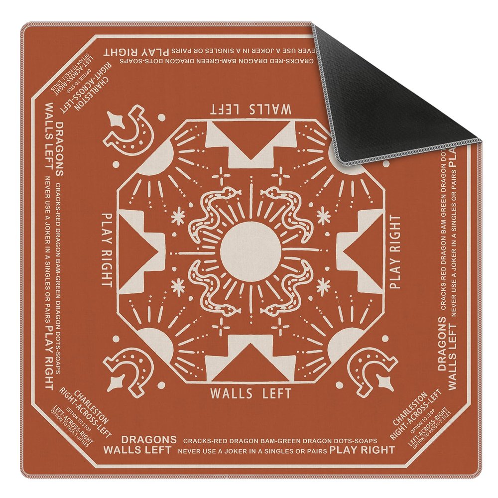 FDHSPAAM Orange Boho Western Mahjong Mat 31.5 x 31.5 Inch, Rustic Southwestern Horseshoe Print Non-Slip Noise Reduction Mahjong Table Mat for American Mah Jong Poker Card Board Games Dominoes