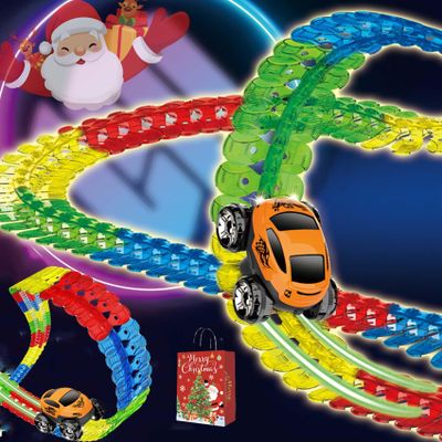 Anti Gravity Race Track with Car, Antigravity Race Track, 360 Electric Climbing Car Race Track, Glow in The Dark Flexible Race Track Sets (92pcs, Glow)