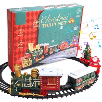 14Pcs Electric Christmas Train Set with Light & Sounds, 4 Carriages Classical Train with Tracks for Boys & Girls Gifts