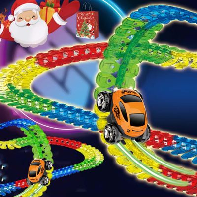 Anti Gravity Race Track with Car, Antigravity Race Track, 360 Electric Climbing Car Race Track, Glow in The Dark Flexible Race Track Sets (184pcs, Glow)