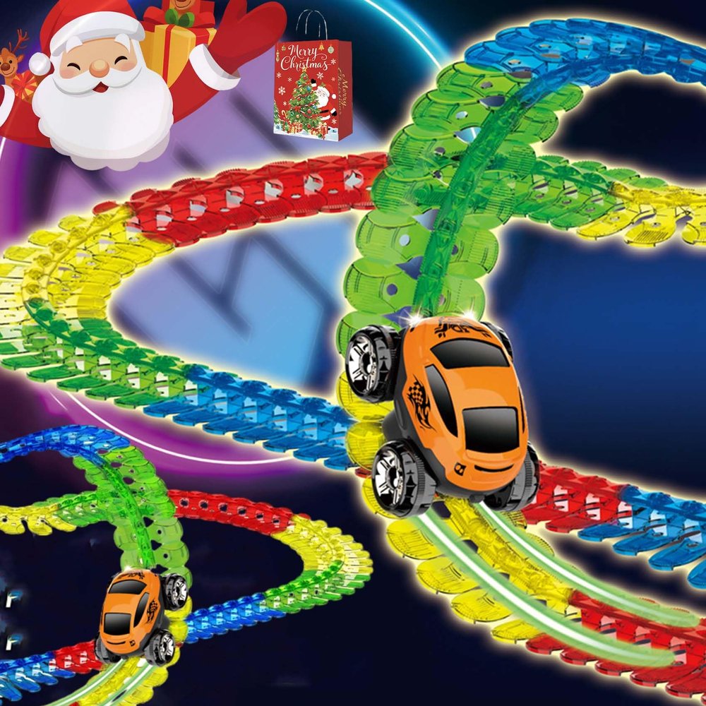 Anti Gravity Race Track with Car, Antigravity Race Track, 360 Electric Climbing Car Race Track, Glow in The Dark Flexible Race Track Sets (184pcs, Glow)