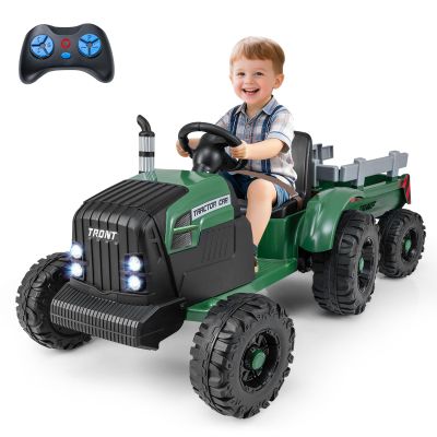 Costzon 24V Ride on Tractor with Detachable Trailer, Kids' Electric Vehicles with 3 Speeds, 15 Climbing, Wireless Design, Horn & Music, Remote Control Tractor Toy for Kids 3+,Gift (24V, Deep Green)