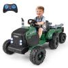 Costzon 24V Ride on Tractor with Detachable Trailer, Kids' Electric Vehicles with 3 Speeds, 15 Climbing, Wireless Design, Horn & Music, Remote Control Tractor Toy for Kids 3+,Gift (24V, Deep Green) view 1