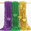 Guhiwuk 100 Pcs Mardi Gras Beads, Bulk Gold Purple Green Metallic Mardi Gras Beads Necklaces for Carnival Parade Decorations, St Patrick Day Celebrations Accessories, Themed Party Favors view 3