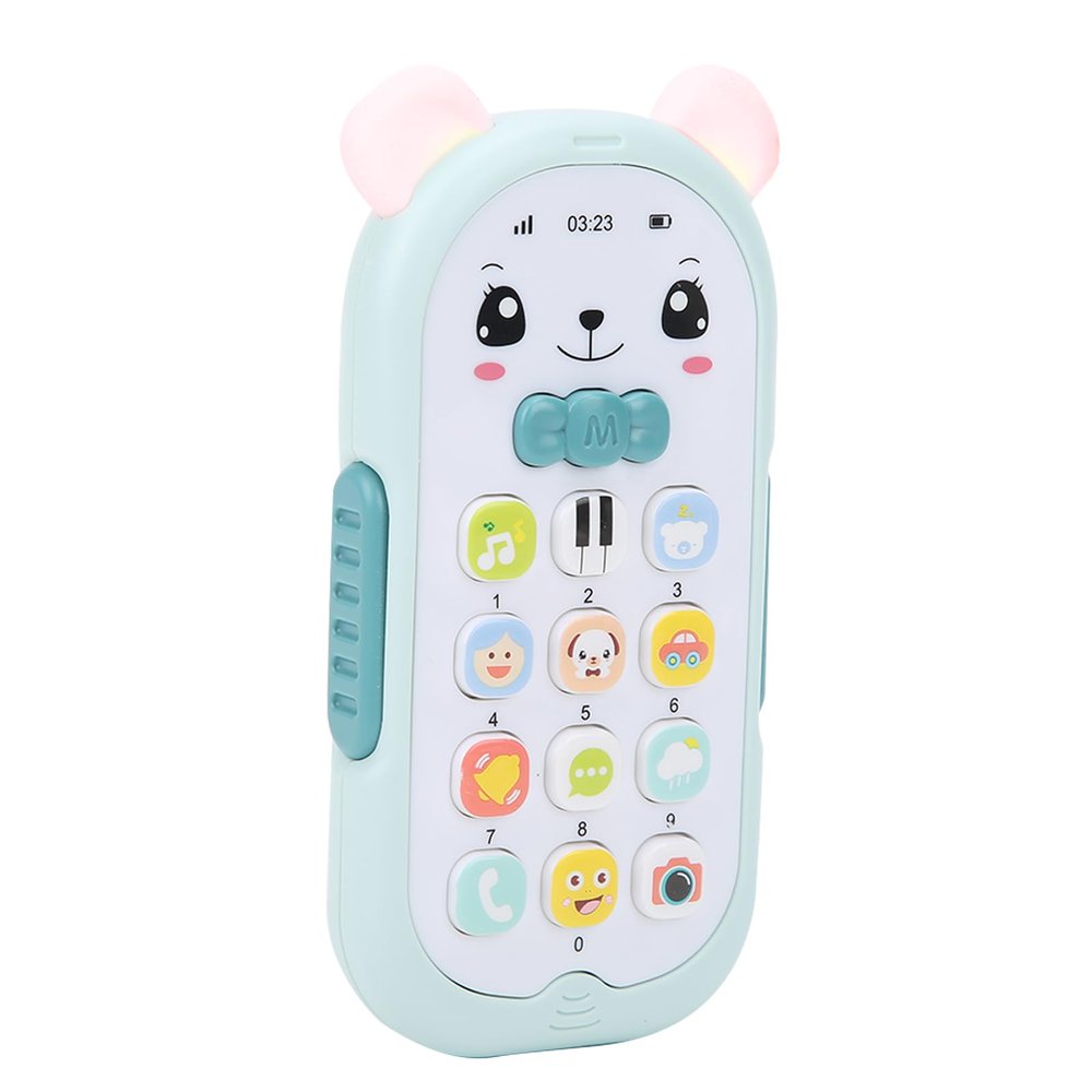 Aqur2020 Cute Simulation Phone Toy with Soft Teething Ring, Adjustable Volume and Light Effects for Babies 6 Months and Up, Mobile Phone Toys for Learning ((Light Blue))