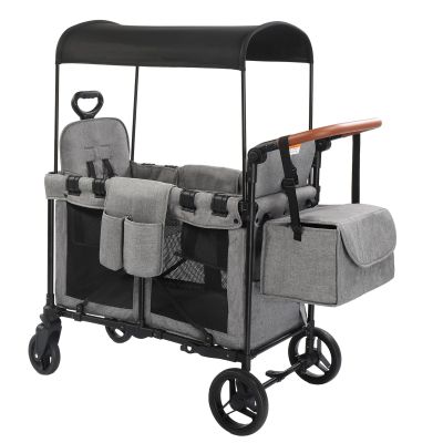 Stroller Wagon for 2 Kids, Baby Wagon Stroller for 2 Seaters, All-Terrain Kids Wagon with Canopy, Parent Organizer, Adjustable Handle & Pull Bar for Infants and Toddlers (Gray)