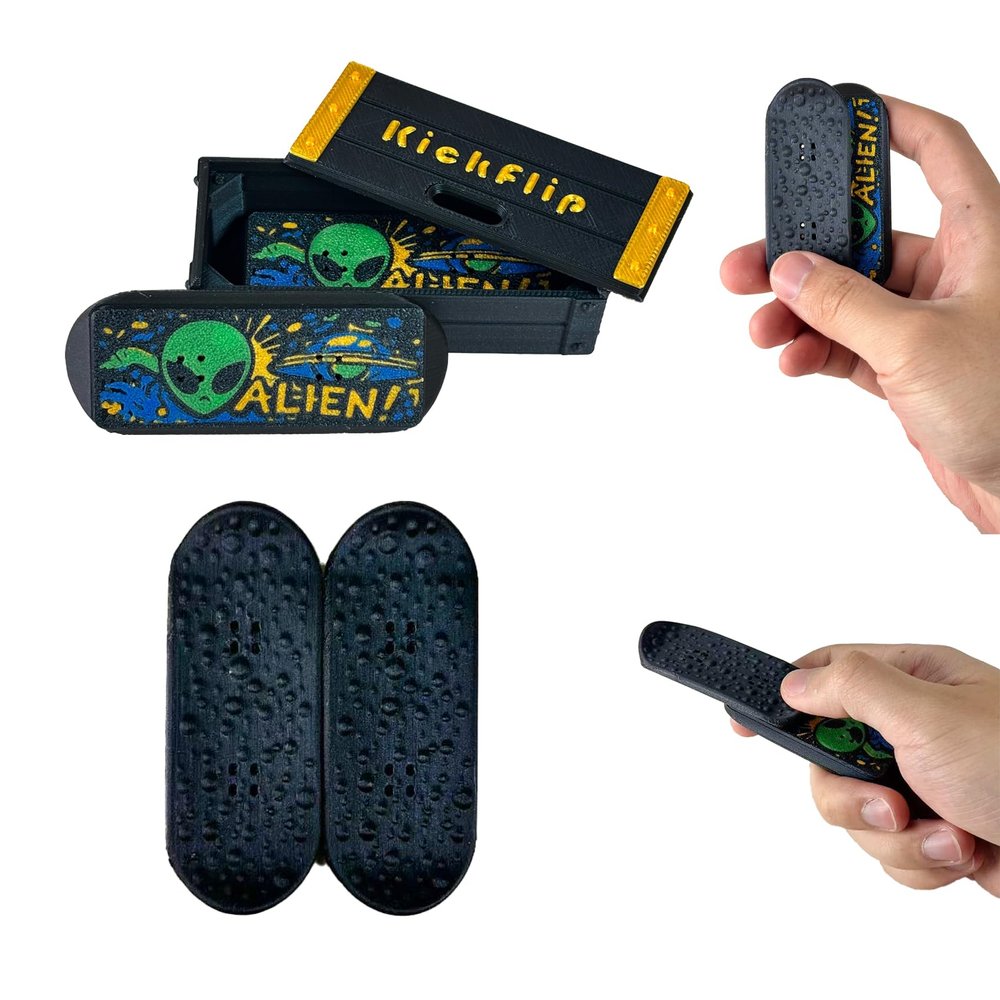 3D Printed KickFlips Magnetic Mini Fingerboard Infinity Slider Fidget Toy,Skateboard Fidgets with Storage Crate,Stress-Relieving and Portable Toy for Adults