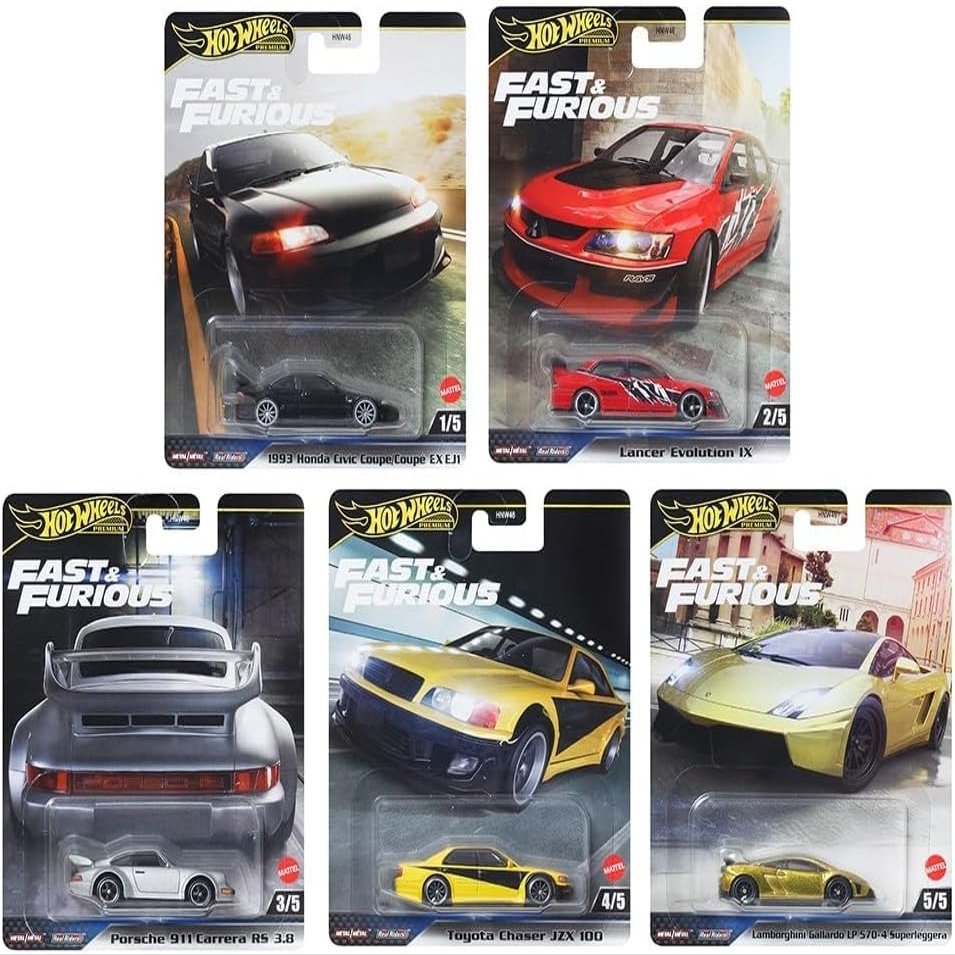 1:64 Diecast Model Car Compatible with Hot Wheels 2025 Premium Fast Furious M Case Set of 5 Cars, HNW46-956M