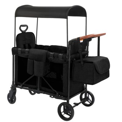 Stroller Wagon for 2 Kids, Baby Wagon Stroller for 2 Seaters, All-Terrain Kids Wagon with Canopy, Parent Organizer, Adjustable Handle & Pull Bar for Infants and Toddlers (Black)