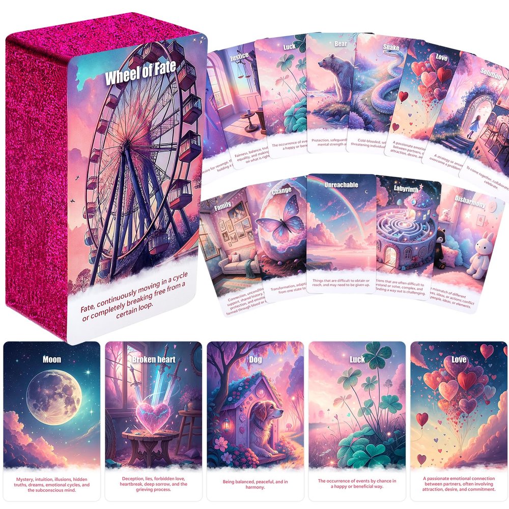 BQLXBABLT Pink Tarot Oracle Lenormand Cards for Beginner Unique Trinity Divination Deck with Rose Gold Edge for Divination Regarding Love Relationships Energy Career Path and Work