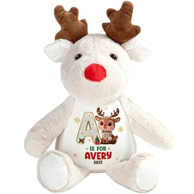 Adorable Reindeer Alphabets - Personalized Stuffed Reindeer, Initial Name Letter Christmas Stuffed Reindeers, Baby Initial Name Letter Reindeers Soft Plush, Animal Gifts for Kids on Xmas, Holiday