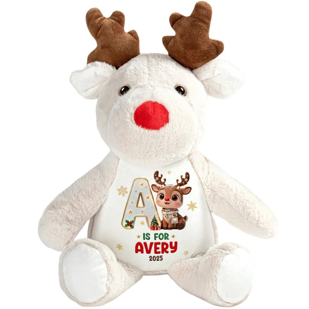 Adorable Reindeer Alphabets - Personalized Stuffed Reindeer, Initial Name Letter Christmas Stuffed Reindeers, Baby Initial Name Letter Reindeers Soft Plush, Animal Gifts for Kids on Xmas, Holiday