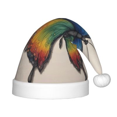 BaerK Rainbow Butterfly Print Christmas Hat for Kids - Santa Hat, Unisex Warm Cap for Holiday Parties, Wear, and Everyday Use