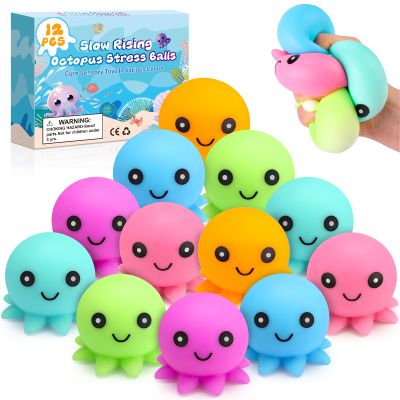 12 Pack Stress Balls for Adults, Cute Octopus Stress Relief Stress Ball, Fidget Toys Bulk Squishy Squeeze Ball Set and Birthday Party Favors Toys for Kids
