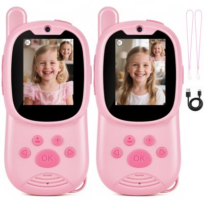 Video walkie talkies for Kids,2 Pack Rechargeable Kids Walkie Talkies can Send Message,Christmas Birthday Gifts for Kid Age 3-12,Portable Toddler Toy for 4 5 6 7 8 9 Year Old Girl Boy (Pink)