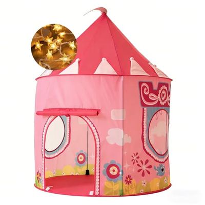 ROIWUIE Princess Castle Play Tent for Kids, Girls' Pop-Up Play Tent with Star Lights, Indoor/Outdoor Foldable Pink Play Tent Fabulous Gift for Little Girls