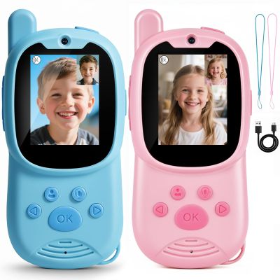 Video walkie talkies for Kids,2 Pack Rechargeable Kids Walkie Talkies can Send Message,Christmas Birthday Gifts for Kid Age 3-12,Portable Toddler Toy for 4 5 6 7 8 9 Year Old Girl Boy (Pink/Blue)