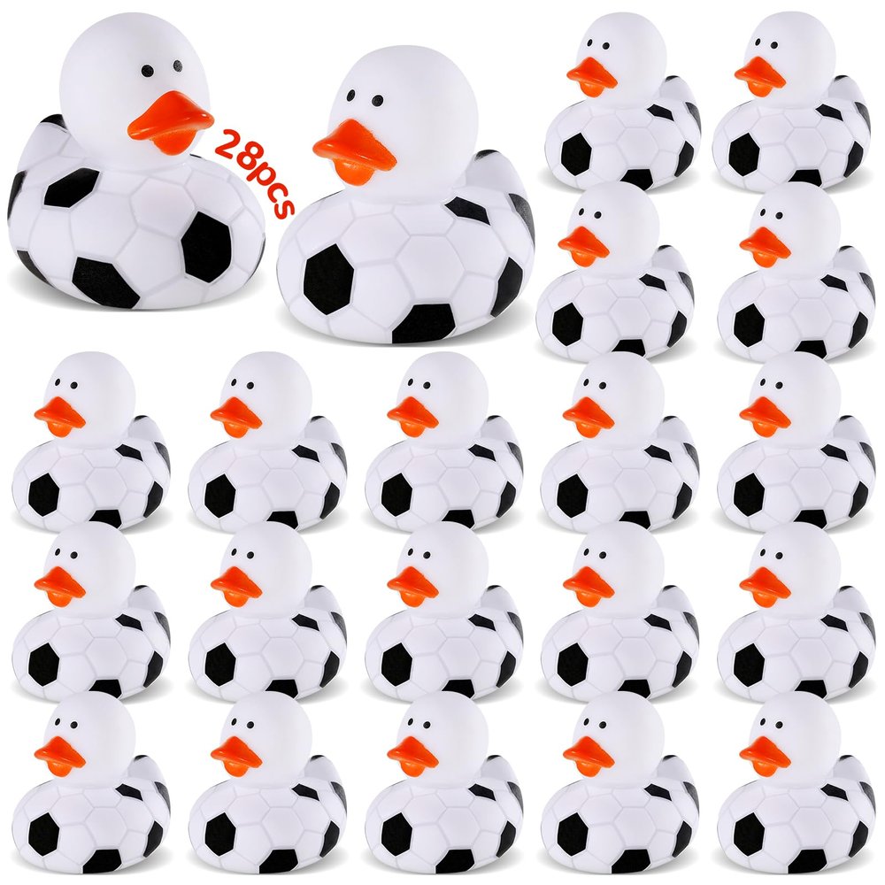 SCIONE 28 Pcs Football Rubber Ducks Bulk - 2 Inch 2026 World Soccer Party Favors- Small Rubber Duck Figurines for Kids Birthday Party Favors, School Classroom Rewards and Carnival Prizes