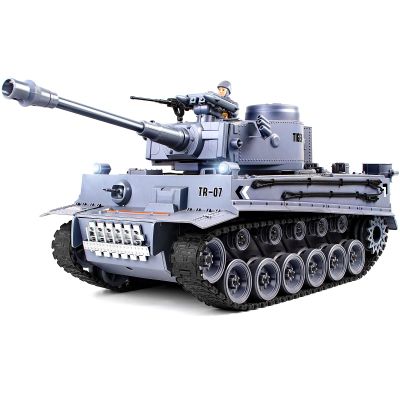 DBshoot 1/18 Remote Control Tank, German Tiger - Gray RC Tank Thats Shoots BBS, 60 Minute Playing Time, Smoke, Sound, LED Lights, Excellent Gift for Kids and Adults