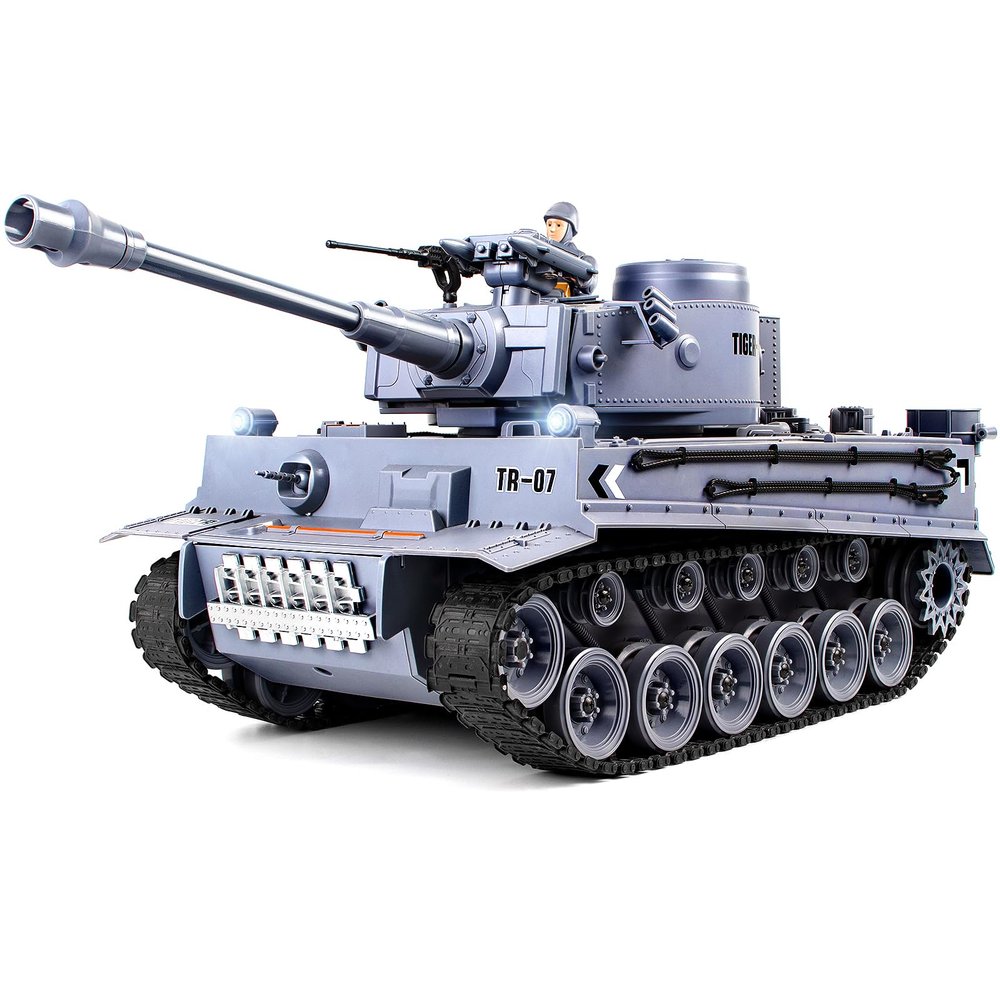 DBshoot 1/18 Remote Control Tank, German Tiger - Gray RC Tank Thats Shoots BBS, 60 Minute Playing Time, Smoke, Sound, LED Lights, Excellent Gift for Kids and Adults