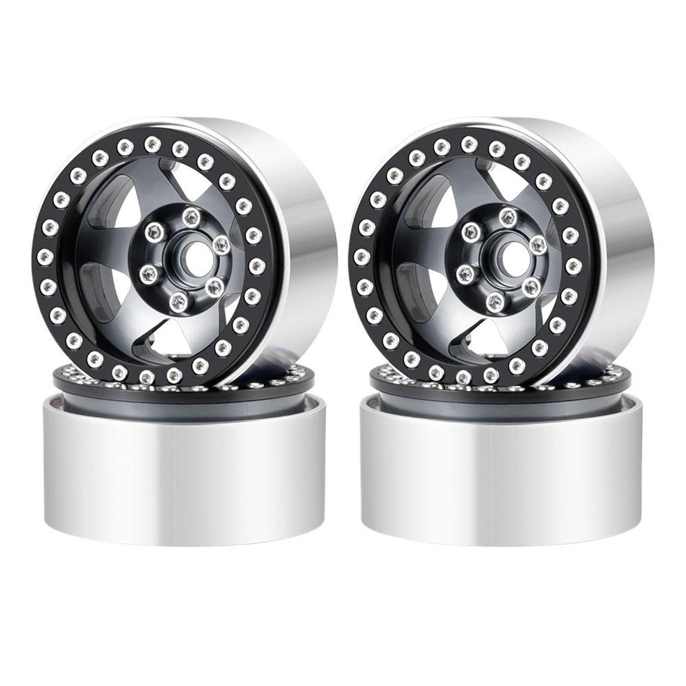 4Pcs Metal Alloy 1.9 Inch 30mm Width Beadlock Wheel Rims Hubs for Axial SCX10 D90 1/10 RC Crawler Car Truck Parts(Titanium 4Pcs)