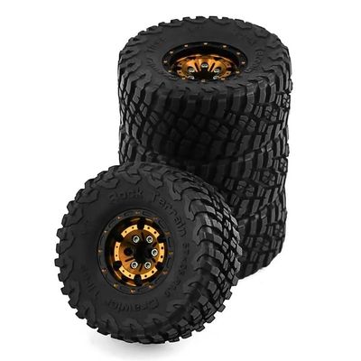 4pcs 1.0 inch Climbing Car Aluminum Alloy Hub Wasteland Wheel Tires for 1/18 TRX4M SCX24 F-MS FCX18 FCX24 Fu-ritek FX118 RC Car(Black Gold)