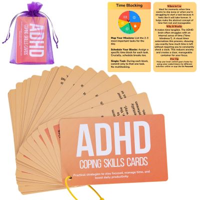 24 Double-Sided ADHD Therapy Tools & Coping Skills Cards for Adults & Teens  Executive Function, Anxiety Relief & ADHD Organization  Portable Flashcards with Digital App Suggestions
