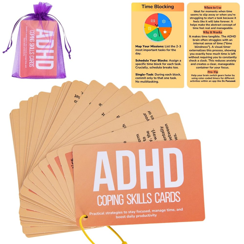 24 Double-Sided ADHD Therapy Tools & Coping Skills Cards for Adults & Teens  Executive Function, Anxiety Relief & ADHD Organization  Portable Flashcards with Digital App Suggestions