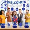 12pcs Welcome Back to Work Decorations Office Blue Silver So Glad You're Back To Work Banner and Hanging Swirls Table Centerpieces Office Party Supplies for Indoors Outdoors view 3