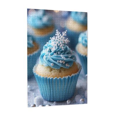 RMYRHQ Blue Frosting Winter Cupcakes Wooden Puzzles for Adults 1000pieces Topped Cupcakes Pearl Accents Blue Liners and Snowy Sprinkles for Puzzle Enthusiasts Christmas Eve Activity New Year Gift