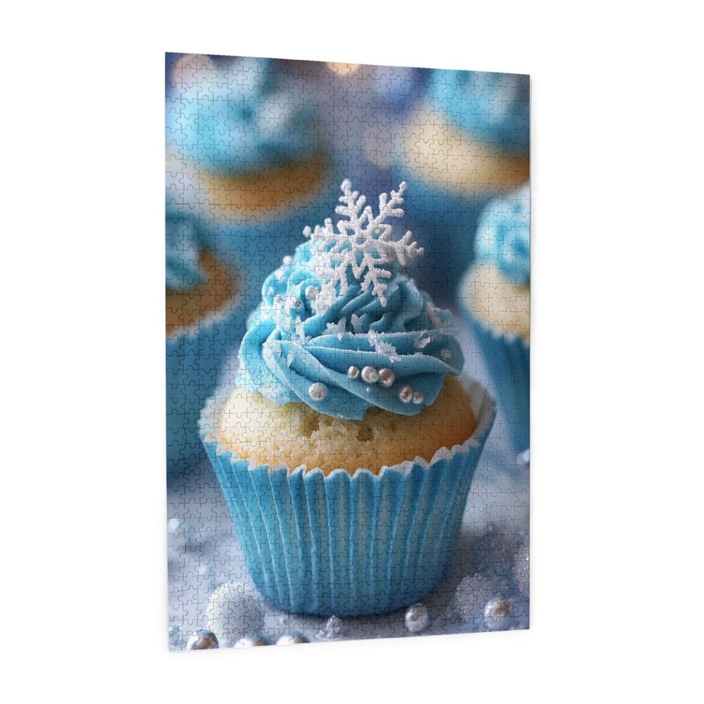RMYRHQ Blue Frosting Winter Cupcakes Wooden Puzzles for Adults 1000pieces Topped Cupcakes Pearl Accents Blue Liners and Snowy Sprinkles for Puzzle Enthusiasts Christmas Eve Activity New Year Gift