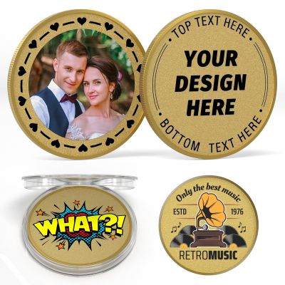 10Pcs Custom Metal Challenge Coin - Personalized Logo/Photo/Text, Double-Sided Printed Coin Commemorative Token for Military, Corporate Events, Sports & Wedding Anniversaries (Gold)