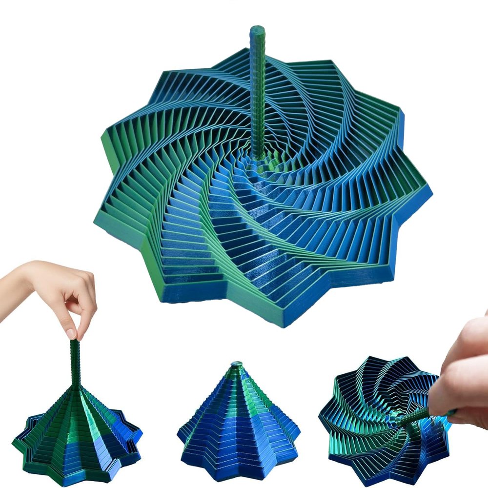 3D Printed Expanded Sensory Fidget Star, Expanded Sensory Fidget Star with Handle , Visually Captivating and Satisfyingly Noisy (Blue Green)