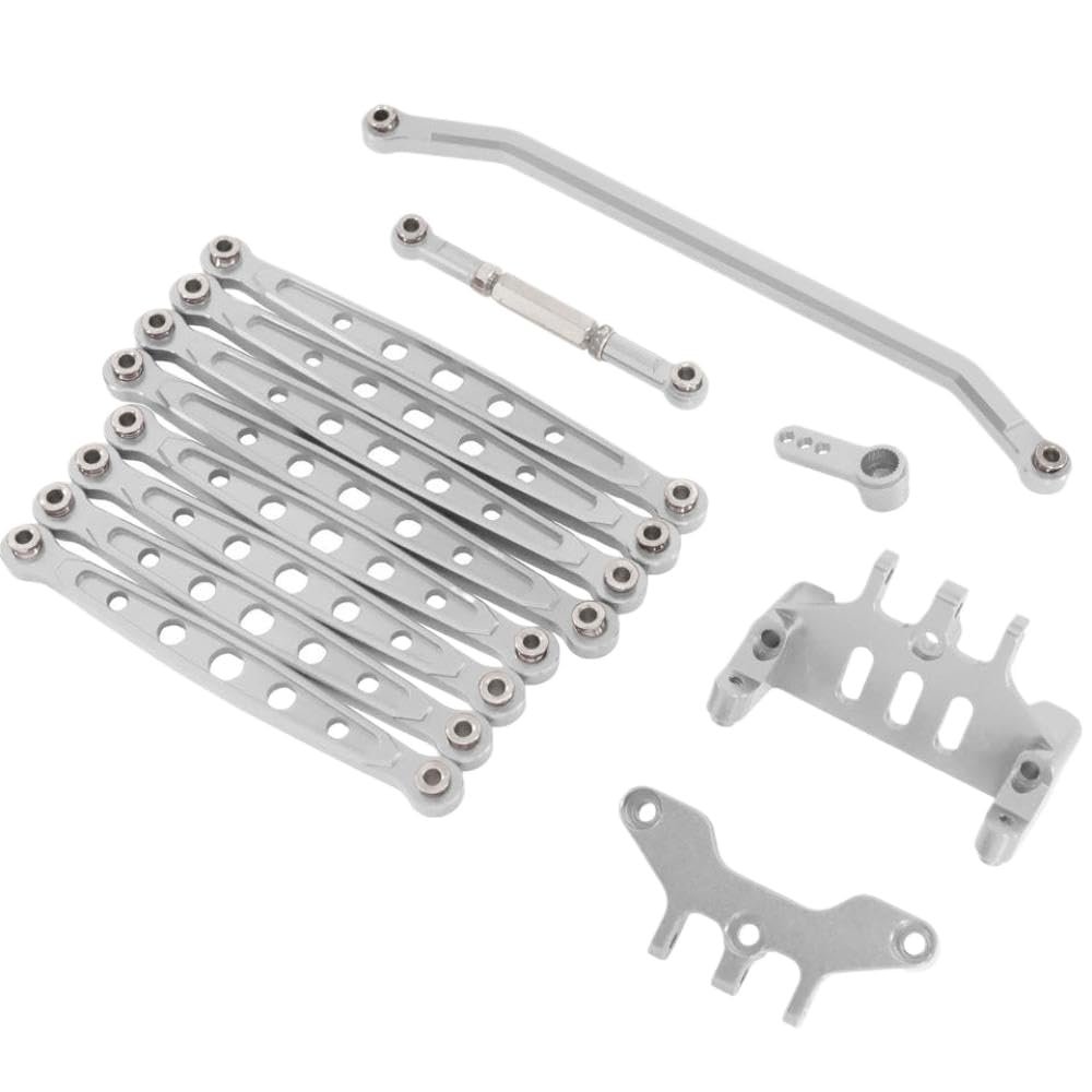 Aluminum Chassis Rod Fixed Seat Steering Rod Servo Arm Set Compatible with MN128 86 G500 Universal Fit for RC Car Models Aftermarket Replacement(Light Grey)