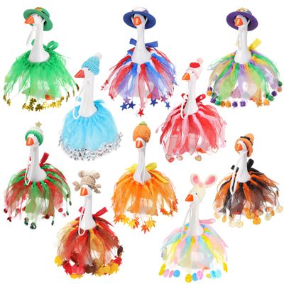Weysat 10 Set Holiday Mini Desk Goose Outfit 250th Anniversary Summer Mexican 4th for July Magnetic Geese Statue Felt Fabric Costume for 7 Inch Desktop Goose Table Decor Gifts(Tutu Style,Crochet)