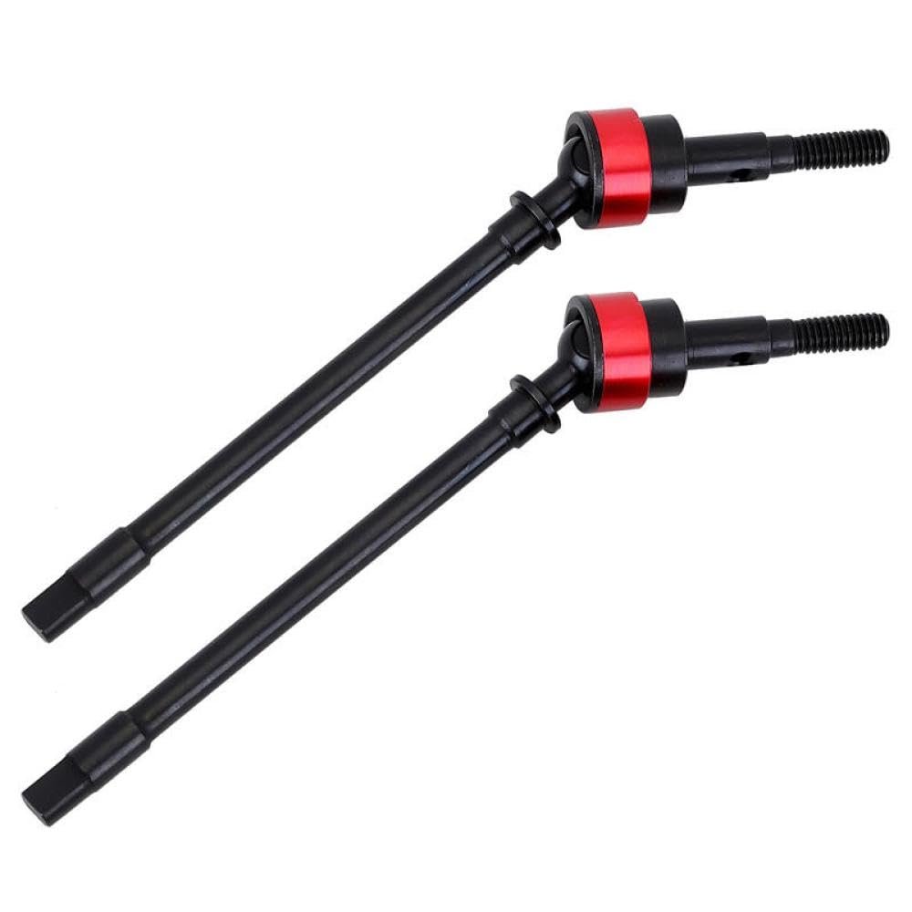 2PCS Hard Steel Front Rear Axle Drive Shaft Dogbone for 1/10 RC Crawler Compatible with Universal Fit Upgrade Option Parts(red Front)