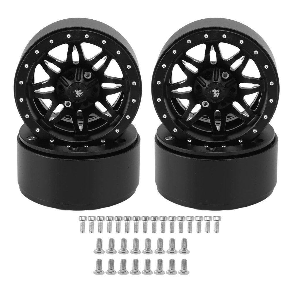 4Pcs for SCX10 Wheel Hubs, RC Wheel Hubs Silver Black, Aluminium Alloy Stable Easy to Install, Replacement Wheel Hubs for, HSP, Redcat, Tamiya, HPI, Compatible with 1.9in T