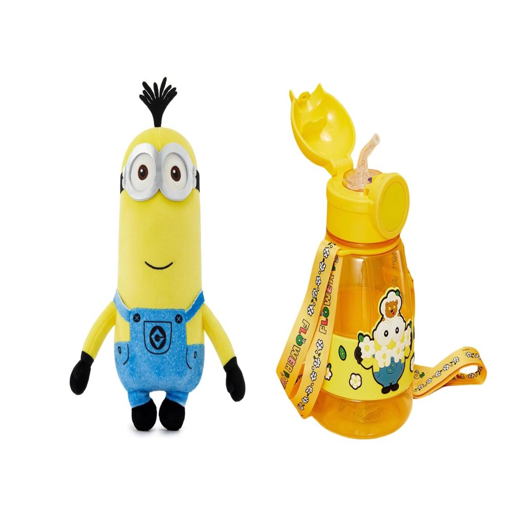 (2 Pack) 10" Minions Stuffed Animals Plush Toys (Kevin) + Minions Insulated Water Bottle with Straw 27 oz Travel Tumbler with Lid
