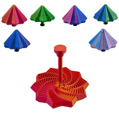 3D Printed Fidget Star Toy, Transformable Stress Relief Finger Toy with Knob Handle for Adults & Kids, 10.6cm Anti-Anxiety Sensory Play Middle Finger Handle (Red and Gold b, 4.3in)