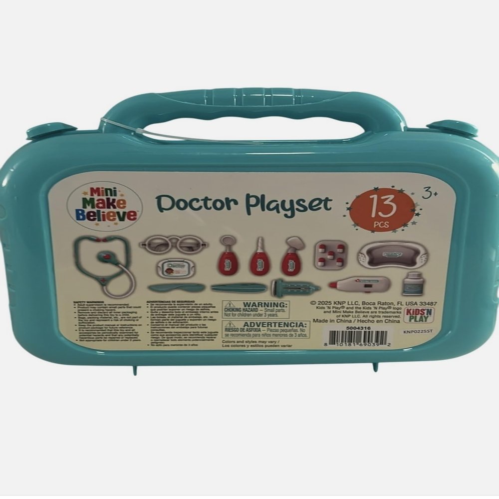 Mini Make Believe Doctor Playset, Teal Medical Kit with 13 Pieces, Educational Pretend Play Toy for Kids Ages 3+, Portable Carrying Case