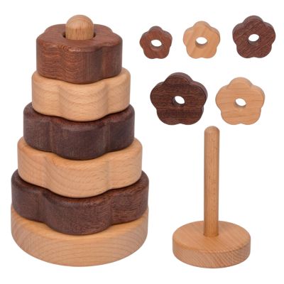 Adena Montessori Ring Log Wood Stacking Toys, Montessori Geometric Stacking Wooden Educational Toy for Babies, 12+ Months Baby Shape Sorter and Stacking Toys, Stacking Tower Toy for Babies (Flower)